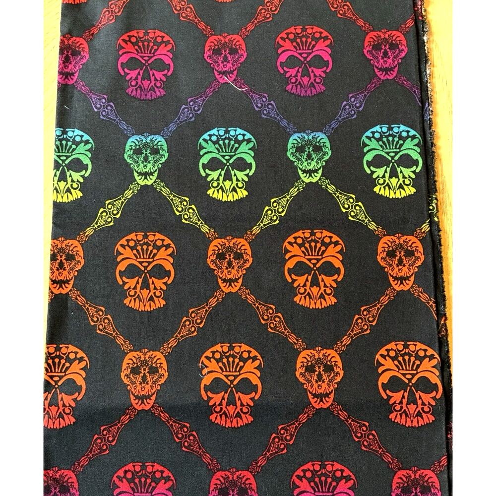 NEW Skull Heads Rainbow Sugar Skulls Halloween Spooky Art Craft Fabric 36" x 42"